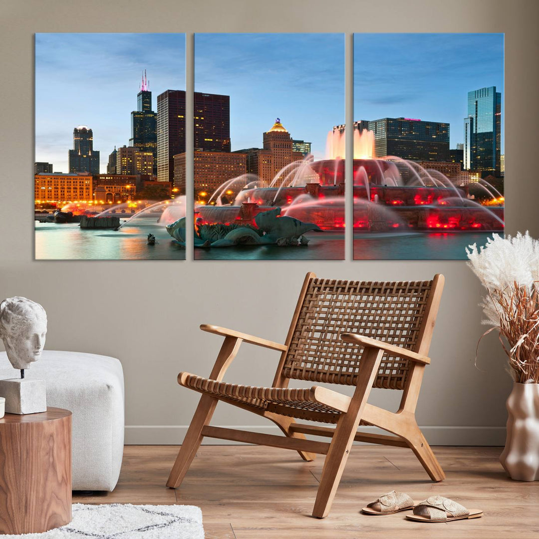 Chicago City Lights Night Skyline Cityscape View Wall Art Impression sur toile