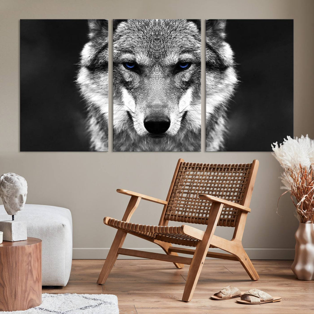 Art mural de loup sauvage noir et blanc Impression sur toile