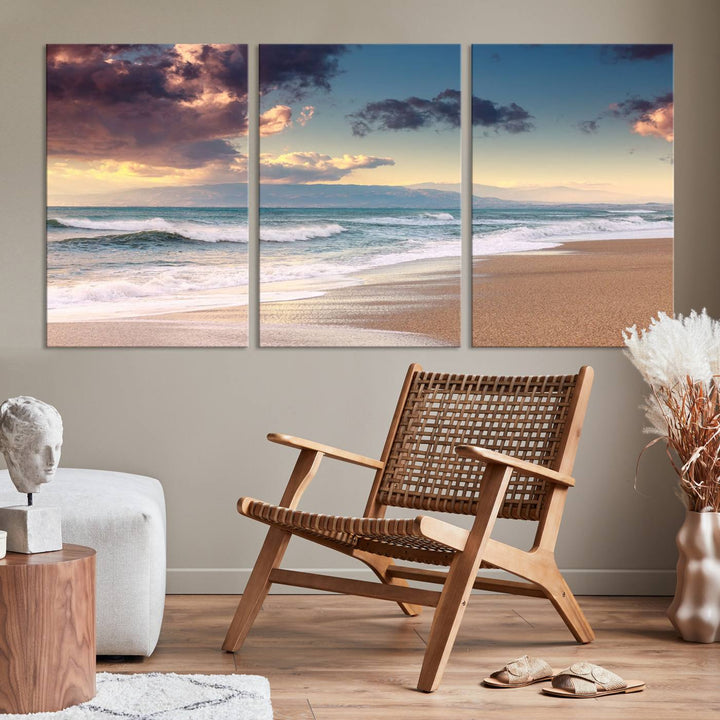 Cloudy Weather Beach Sunset Sunrise Wall Art Canvas Print