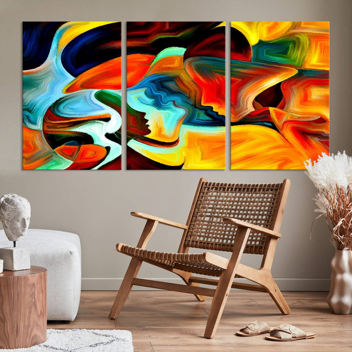 The "Human Love Figures Abstract Wall Art Canvas Print" adds a stylish touch to the dining area, featuring vibrant three-panel artwork on museum-quality canvases with UV-protective coating.