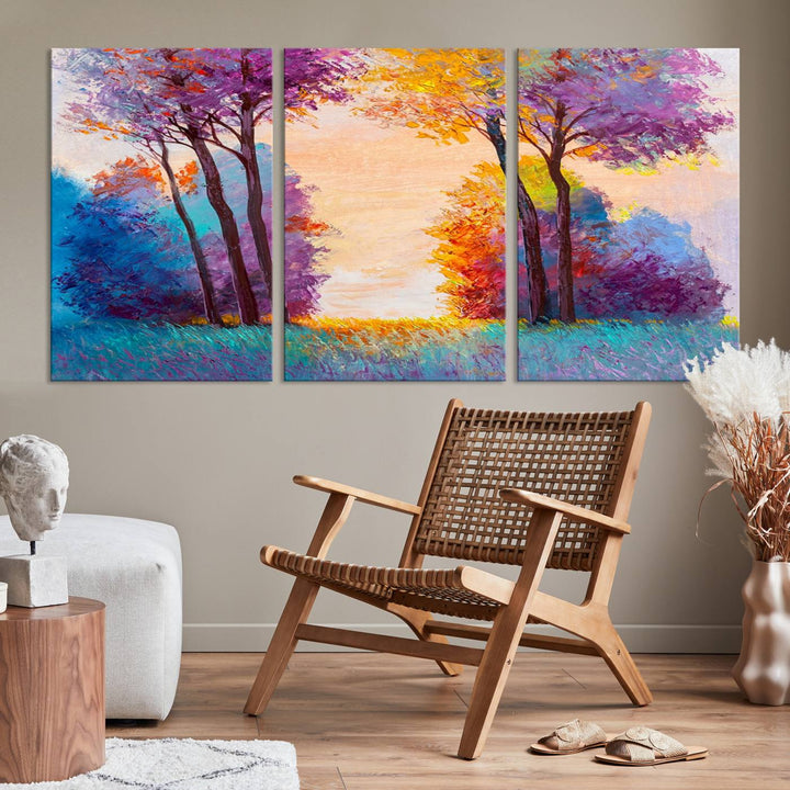 Oil Paint Effect Trees Wall Art Canvas Print features a UV-protective coating for lasting vibrancy.