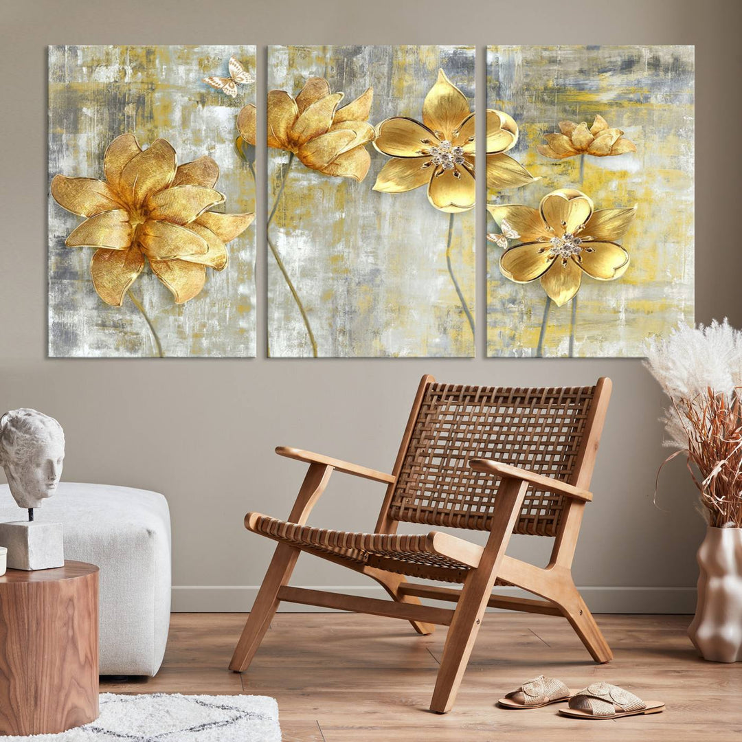 Golden Flowers Wall Art Canvas Print