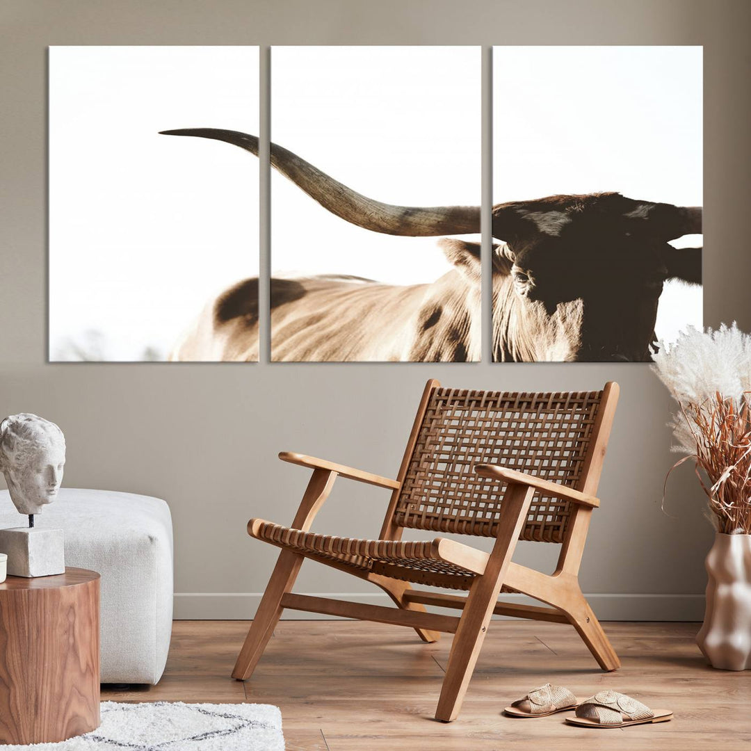 Texas Cow Longhorn Wall Art Canvas