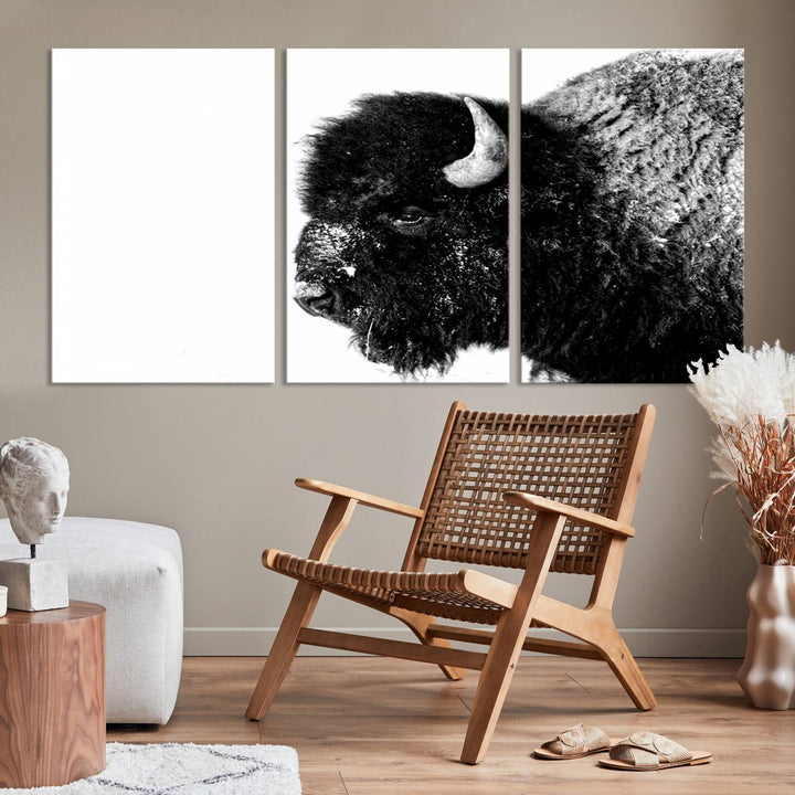 American Bison Wall Art - Buffalo Wall Art Black and White Canvas Print - Framed, Ready to Hang, Modern Nature-Inspired Artwork for Home and Office Decor