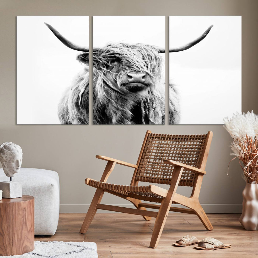 Scottish Highland Cow Cattle Art Print Farmhouse Wall Art Canvas Print