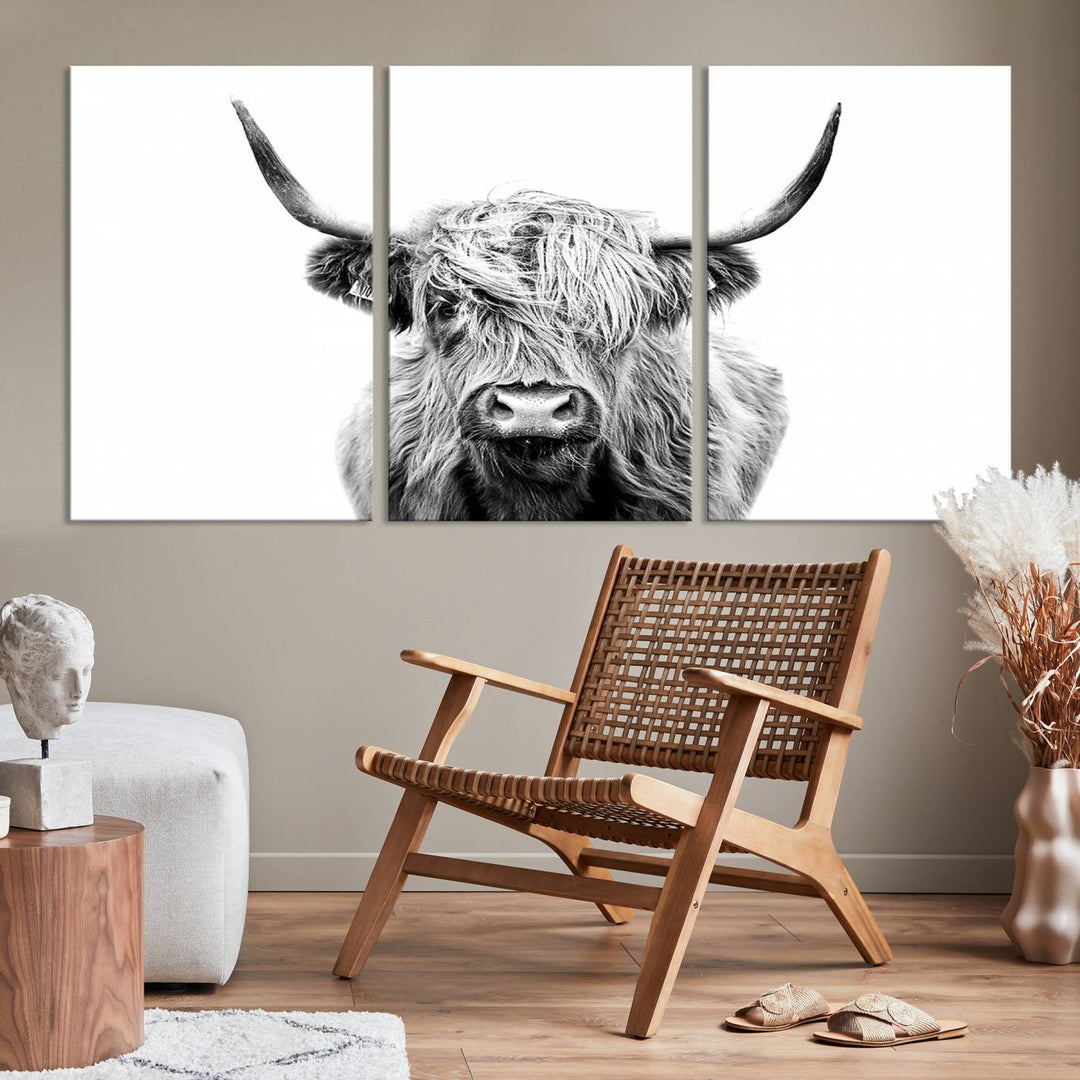 Scottish Highland Cow Cattle Art Print Farmhouse Wall Art Canvas Print