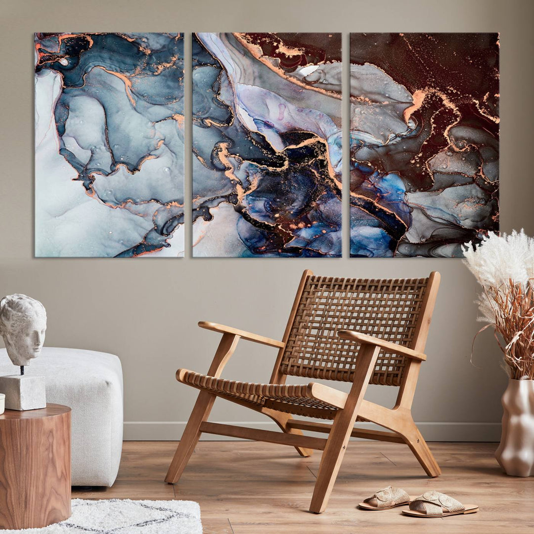 Brown Blue Abstract Marble Wall Art Canvas Print