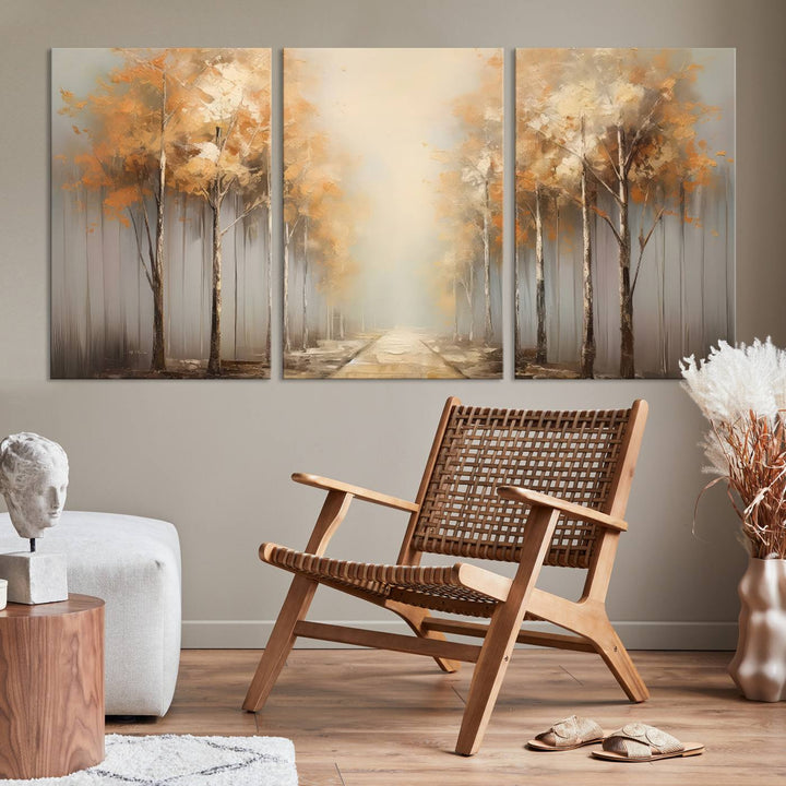 Autumn Forest Path Wall Art | Large Canvas Print for Living Room, Bedroom, or Office Decor | Forest Wall Art, 3 Panel Wall Art