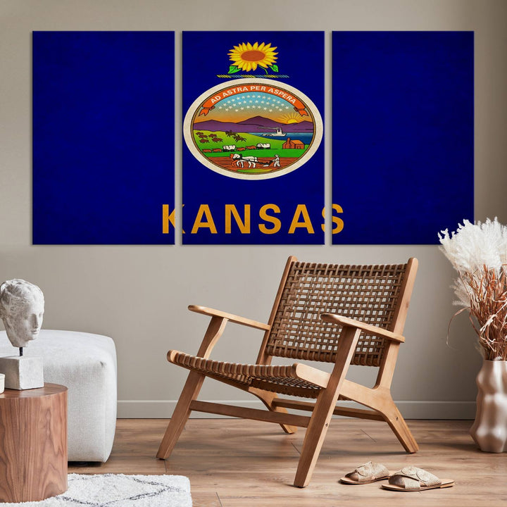 The "Kansas USA States Flag Wall Art Canvas Print" is prominently displayed.