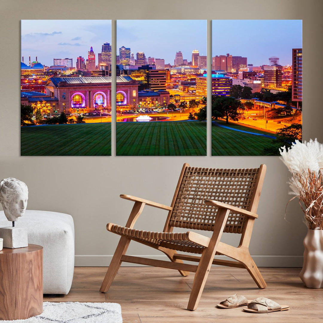 Kansas City Night Canvas Print - Arte de pared grande para decoración del hogar y la oficina