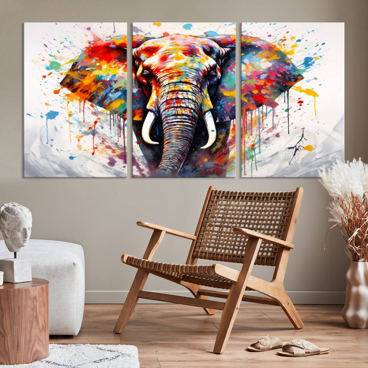 Impresión en lienzo de arte abstracto de pared de elefante de acuarela para decoración moderna del hogar, oficina, sala de estar y comedor