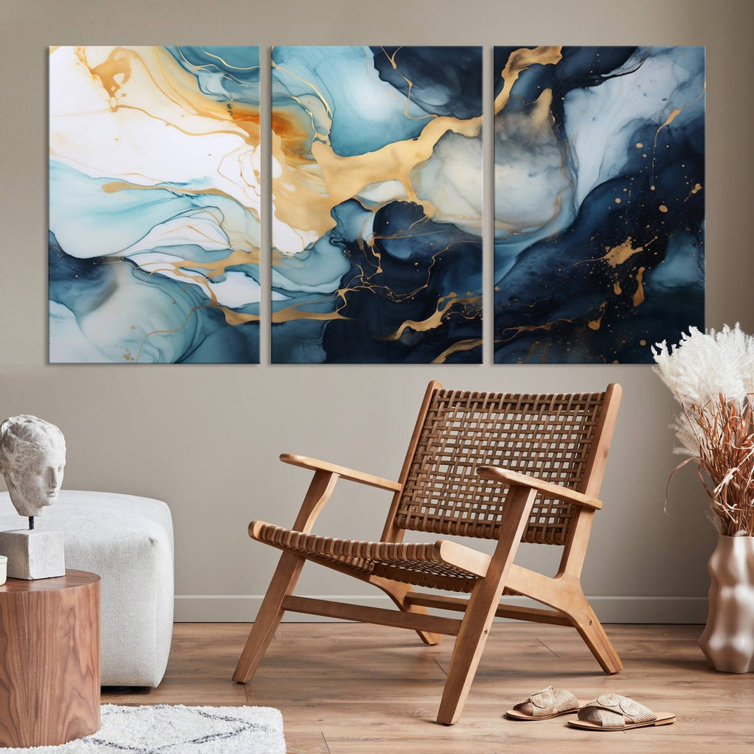 The living room is enhanced by the Marble Fluid Abstract Wall Art Canvas Print, which adds a touch of sophistication.