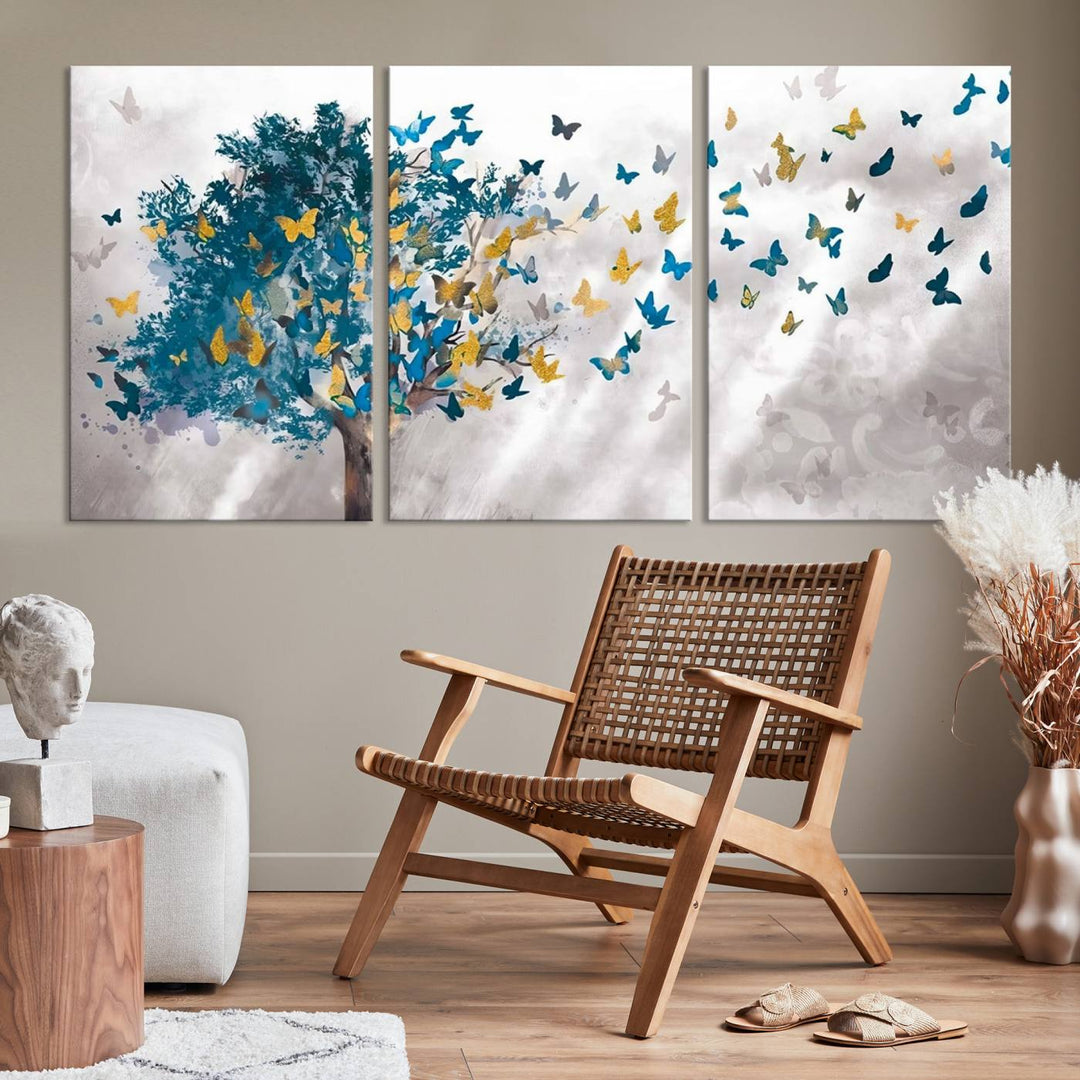 Tree Butterfly Abstract Tree and Butterfly Wall Art Canvas Print