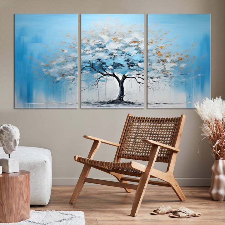 Large Blue Abstract Tree Wall Art Canvas Printing 