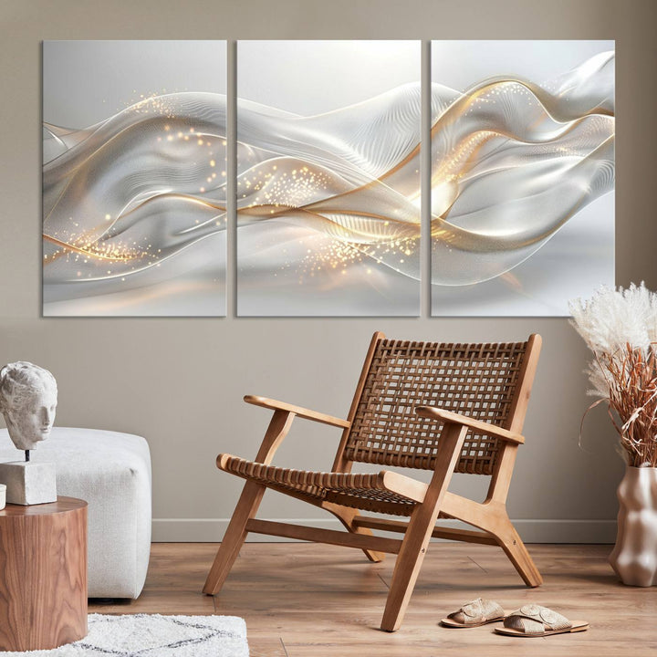 Abstract art Grey and Gold Lines Wall Art