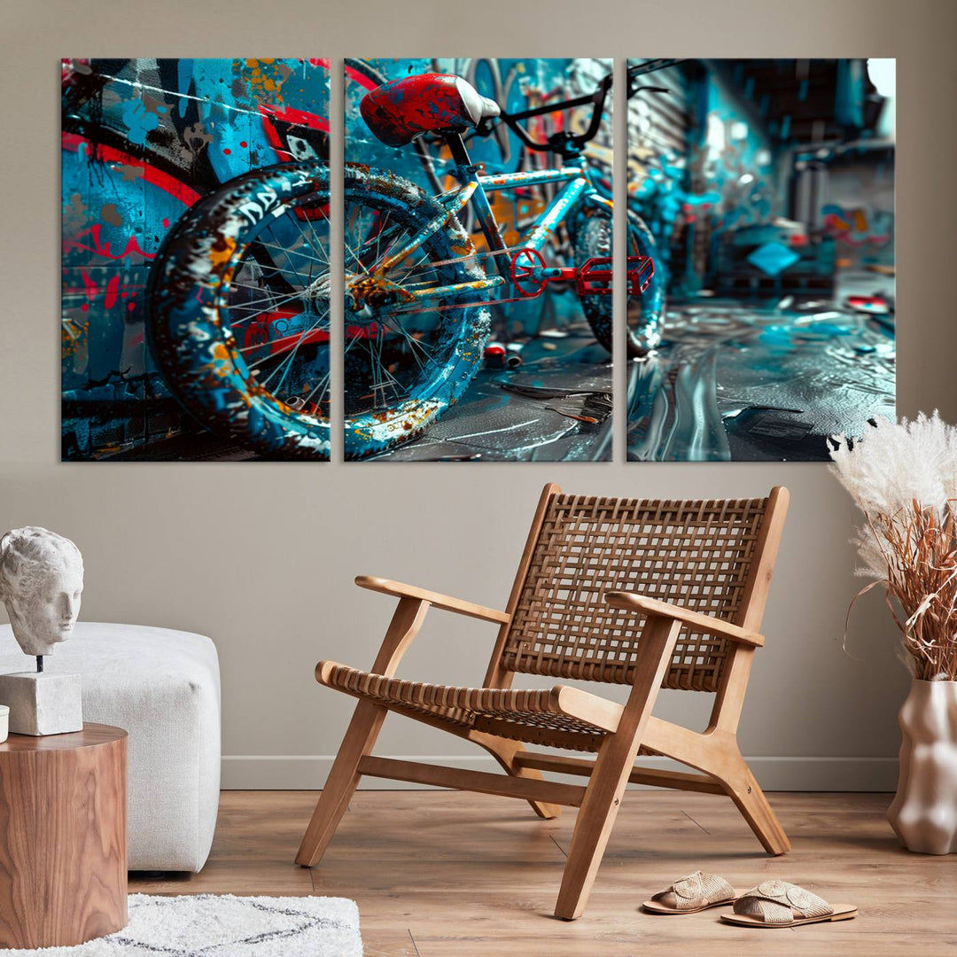 Bicycle Wall Art Canvas Print, Graffiti Wall Art Canvas Print