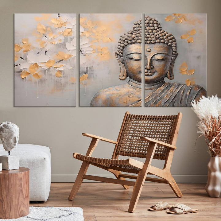 Abstract Buddha Statue Wall Art Canvas Print - Modern Meditation Decor for Living Room, Office, Yoga Studio