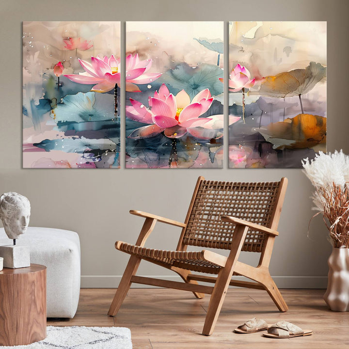 Art mural abstrait de fleur de lotus aquarelle Impression sur toile