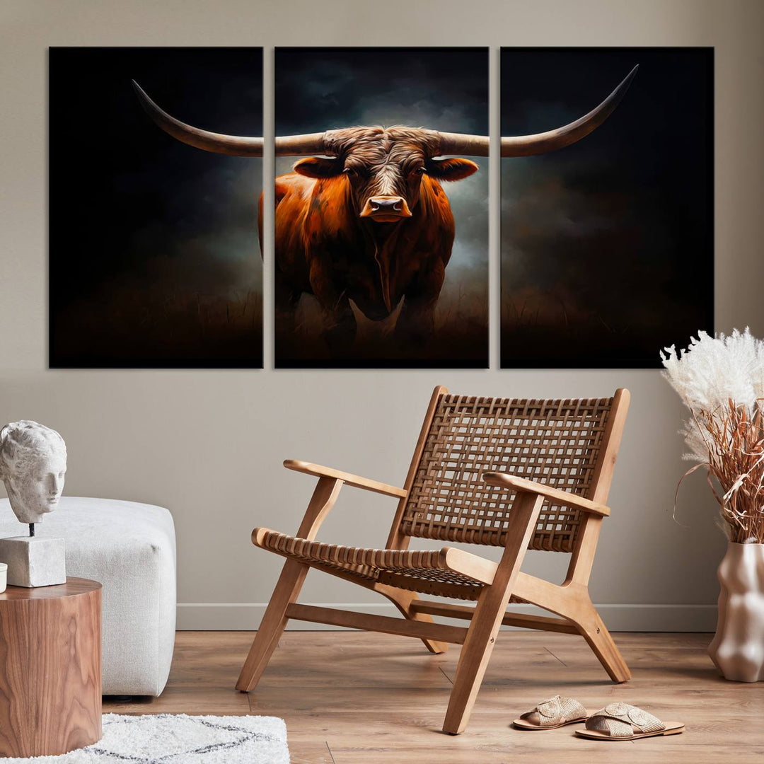 Longhorn Bull Wall Art Canvas Set – Bold Western Elegance for Rustic Home Décor