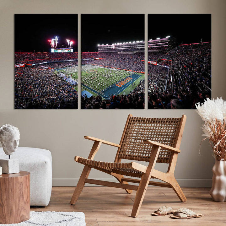 Ben Hill Griffin Stadium Night Game Triple Canvas Wall Art - Florida Gators Football Match