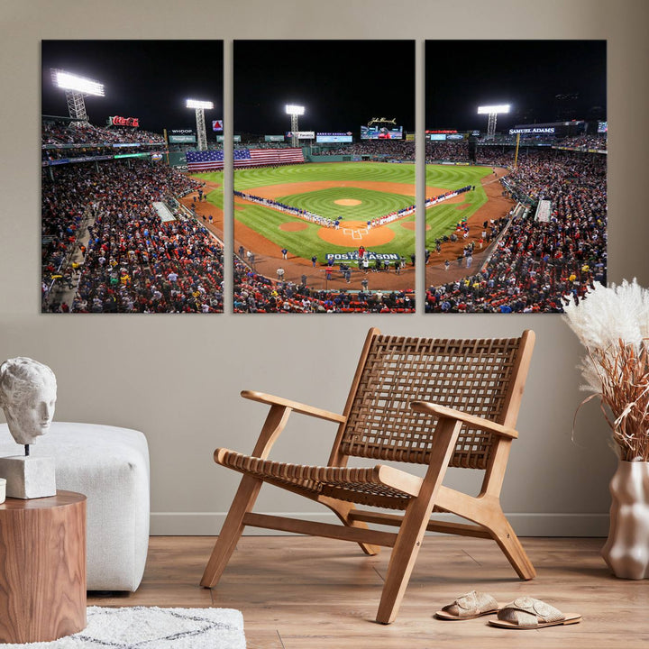 Fenway Park Postseason Triple Canvas Wall Art - Boston Red Sox Historic Game