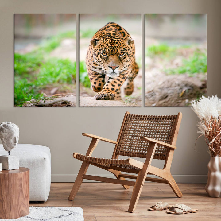 Leopard on the Prowl - Stunning Large Framed Canvas Wall Art for Living Room, Bedroom, or Office Décor, Vibrant Wildlife Print, Ready to Hang