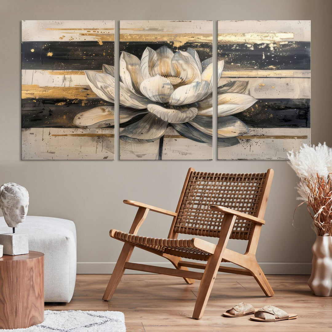 Abstract Lotus Flower Wall Art Canvas Print, Meditation Yoga Room Wall Art