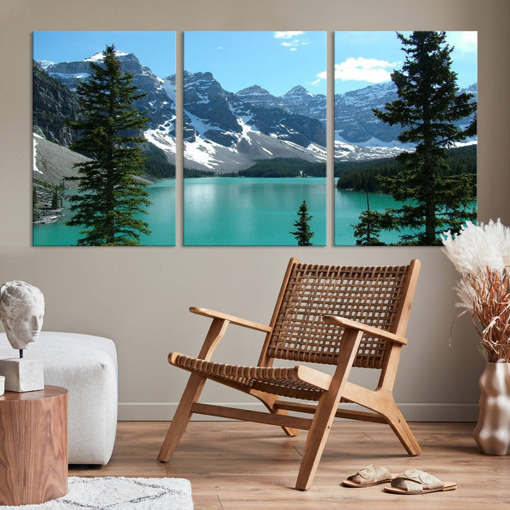 Canadian Rockies Moraine Lake Landscape Canvas Print, Turquoise Lake & Mountain View Wall Art, Ready to Hang Multi-Panel Giclee Canvas for Home Decor