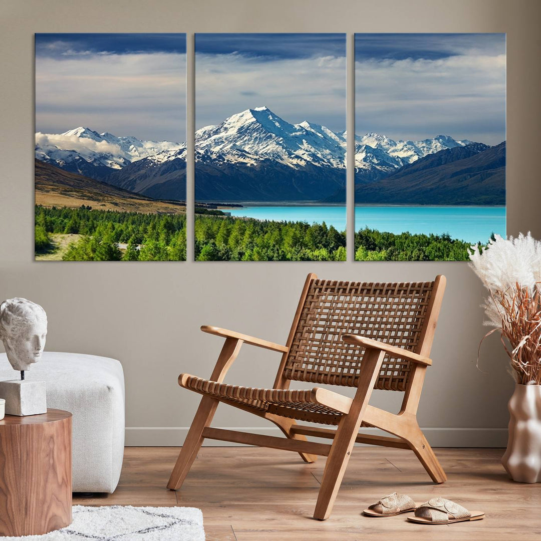 Impression d’art Mount Cook Nouvelle-Zélande Art mural Impression sur toile Lac et montagnes