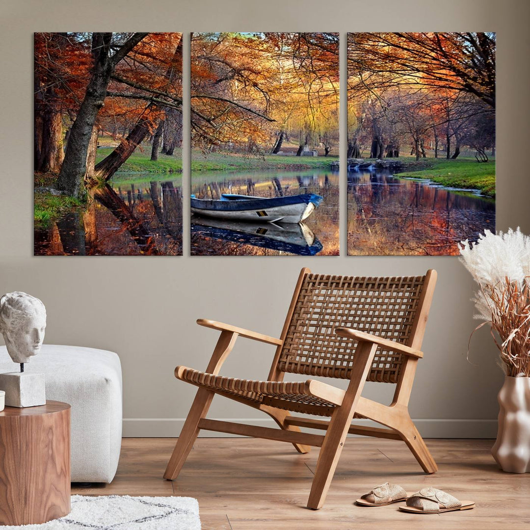 Wall Art Canvas Print Wonderful River in Forest Landscape in Autumn Wall Art Panels