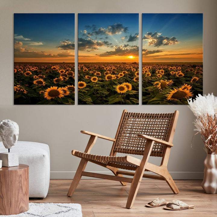 Sunflower Field Sunset Wall Art Canvas Print Wall Artwork