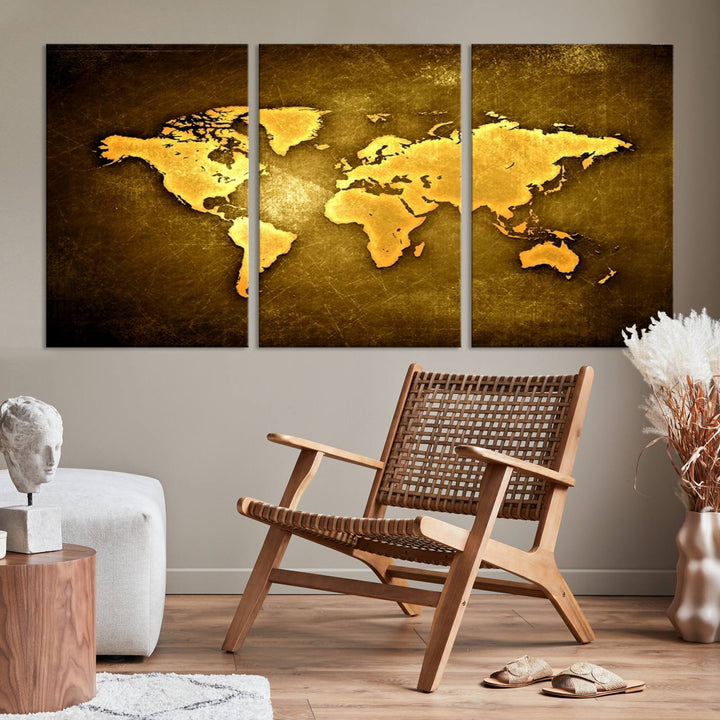 Yellow World Map on Metalic Yellow Background 