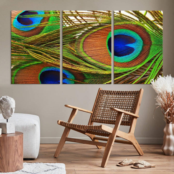 Wall Art Animal Canvas Print Triple Eyed Peacock Wing