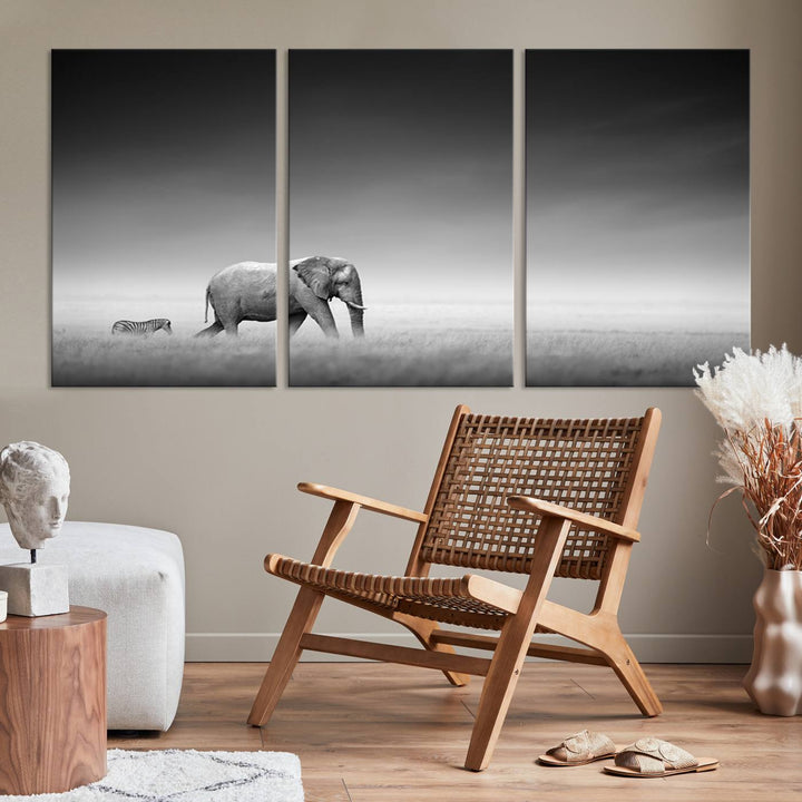 Elephant and Zebra Savannah Canvas Print