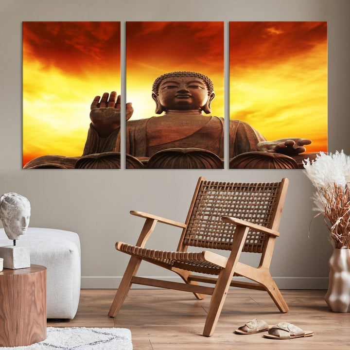 Wall Art Close up Buddha Statue at Sunset Canvas Print 