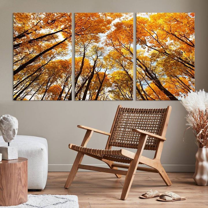 Arte de pared grande Bosque amarillo y cielo en otoño Lienzo