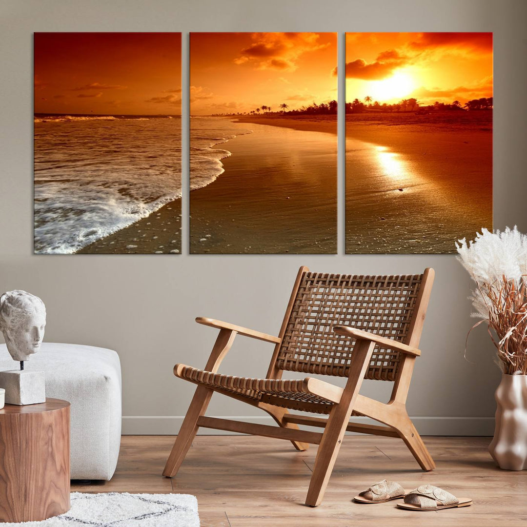 Arte de pared extra grande, hermoso paisaje de playa al atardecer en una isla tropical, impresión en lienzo