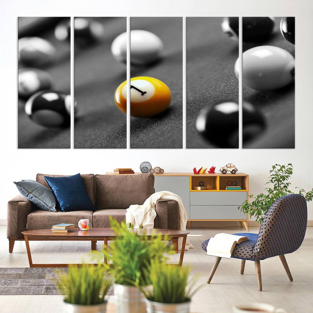 Boules de billard concept noir et blanc Impression sur toile