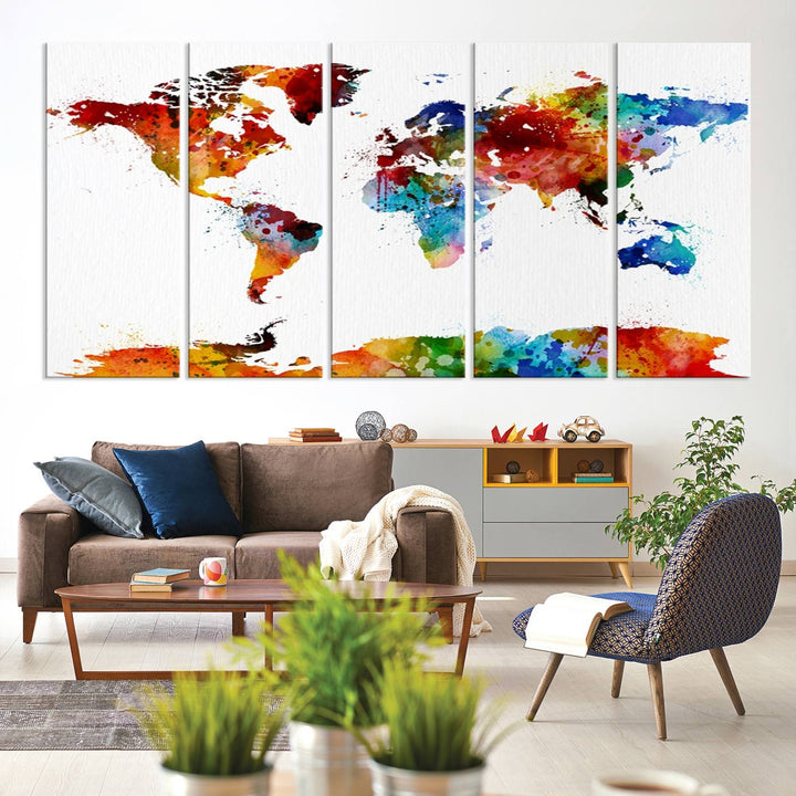 Carte du monde aquarelle Impression sur toile