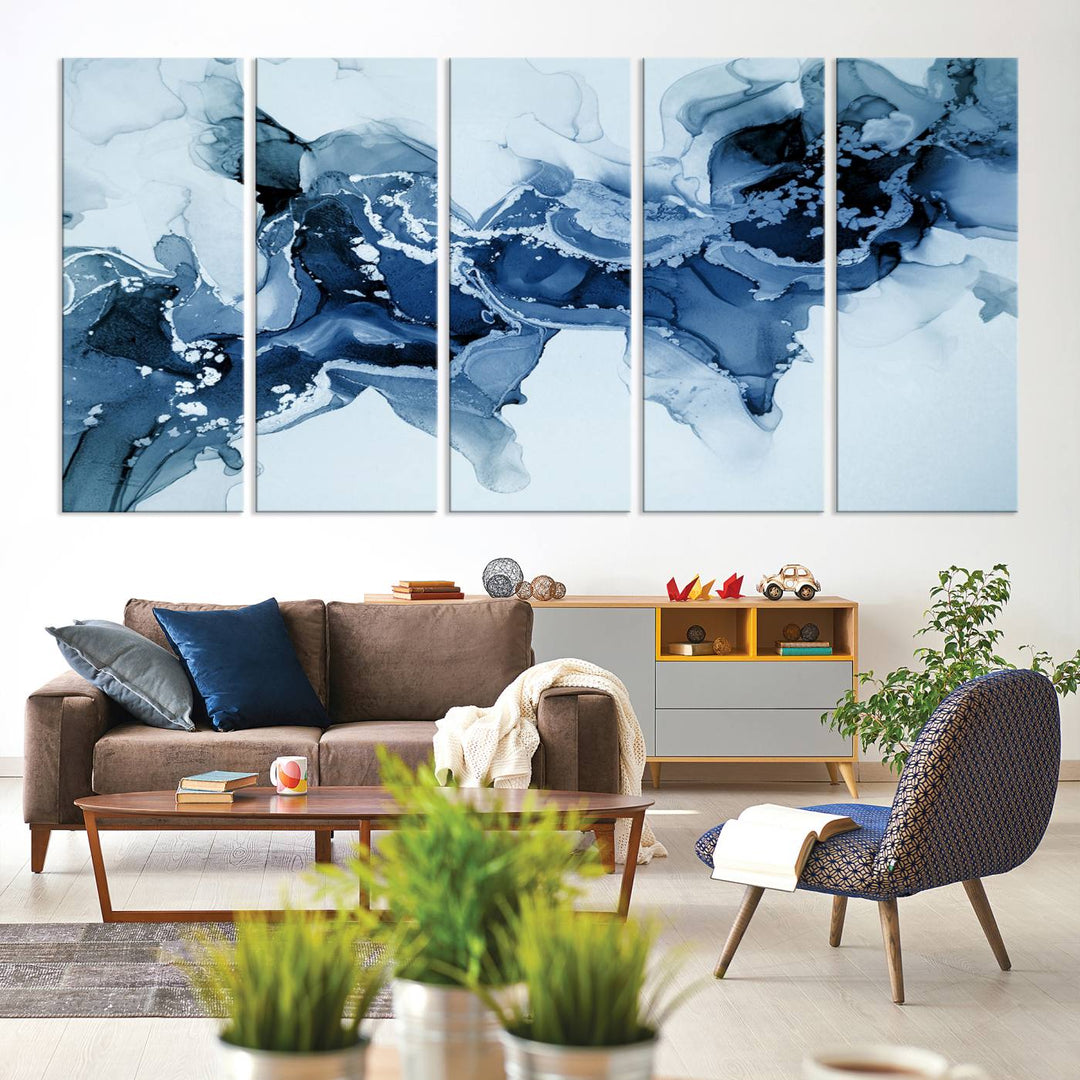 Ice Blue Marble Fluid Effect Wall Art Abstract Canvas Wall Art Print