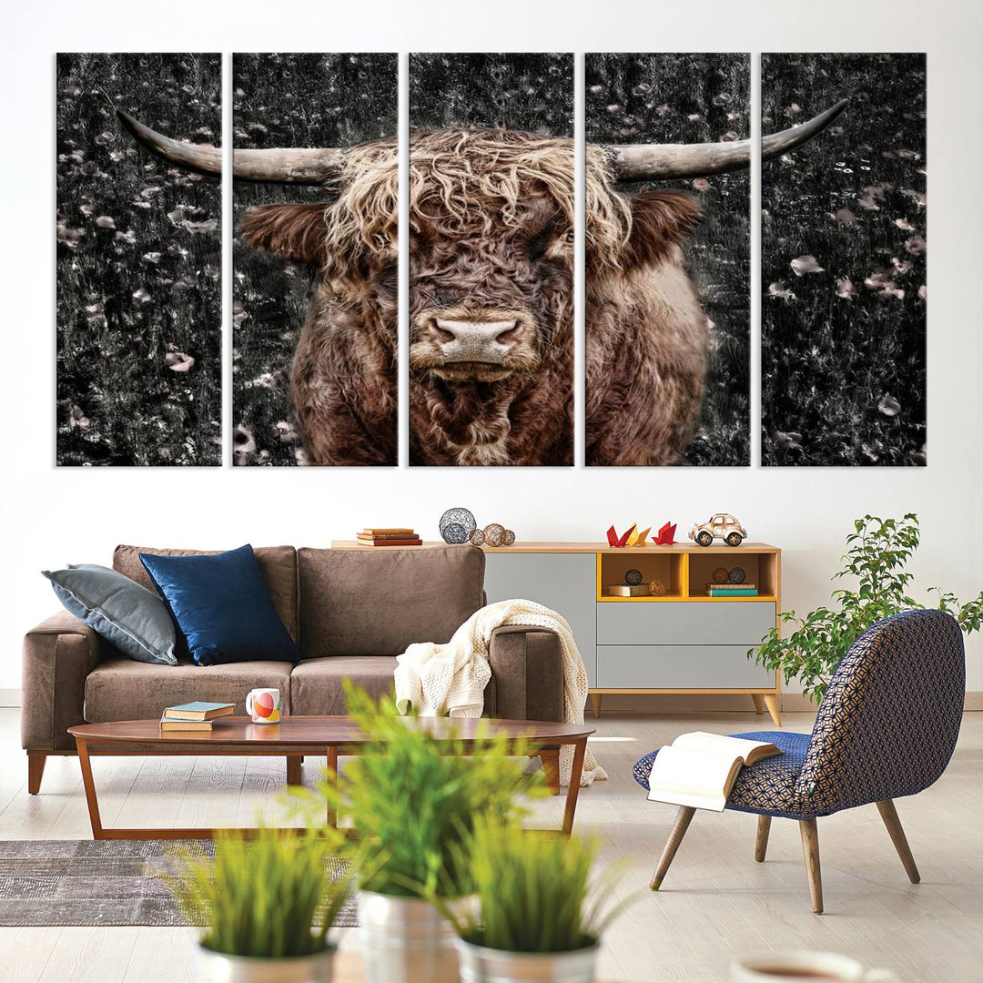 Scottish Highland Cow Cattle Art Print Farmhouse Wall Art Canvas Print