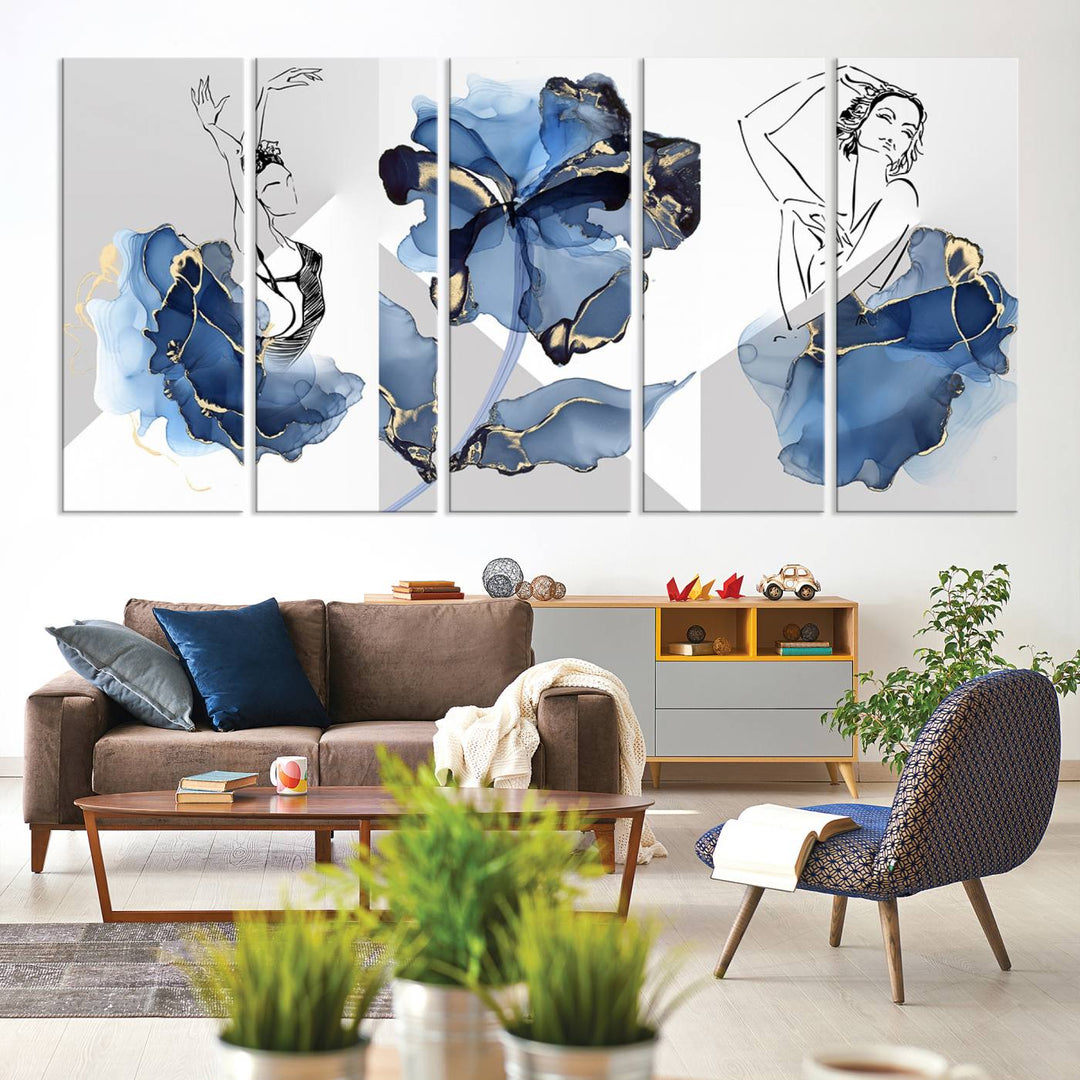 Watercolor Abstract Painting Artwork Walls Canvas Wall Art Print Blue Dancer