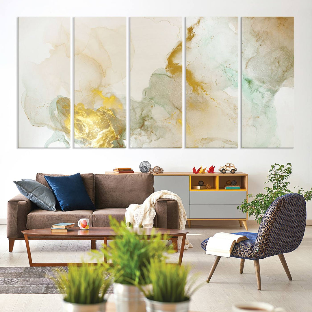 Yellow Marble Fluid Effect Wall Art Abstract Canvas Wall Art Print