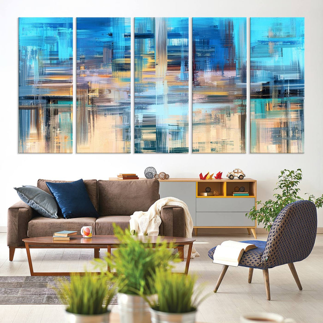 Contemporary Work of Art Blue Abstract Canvas Painting Wall Art Canvas Print