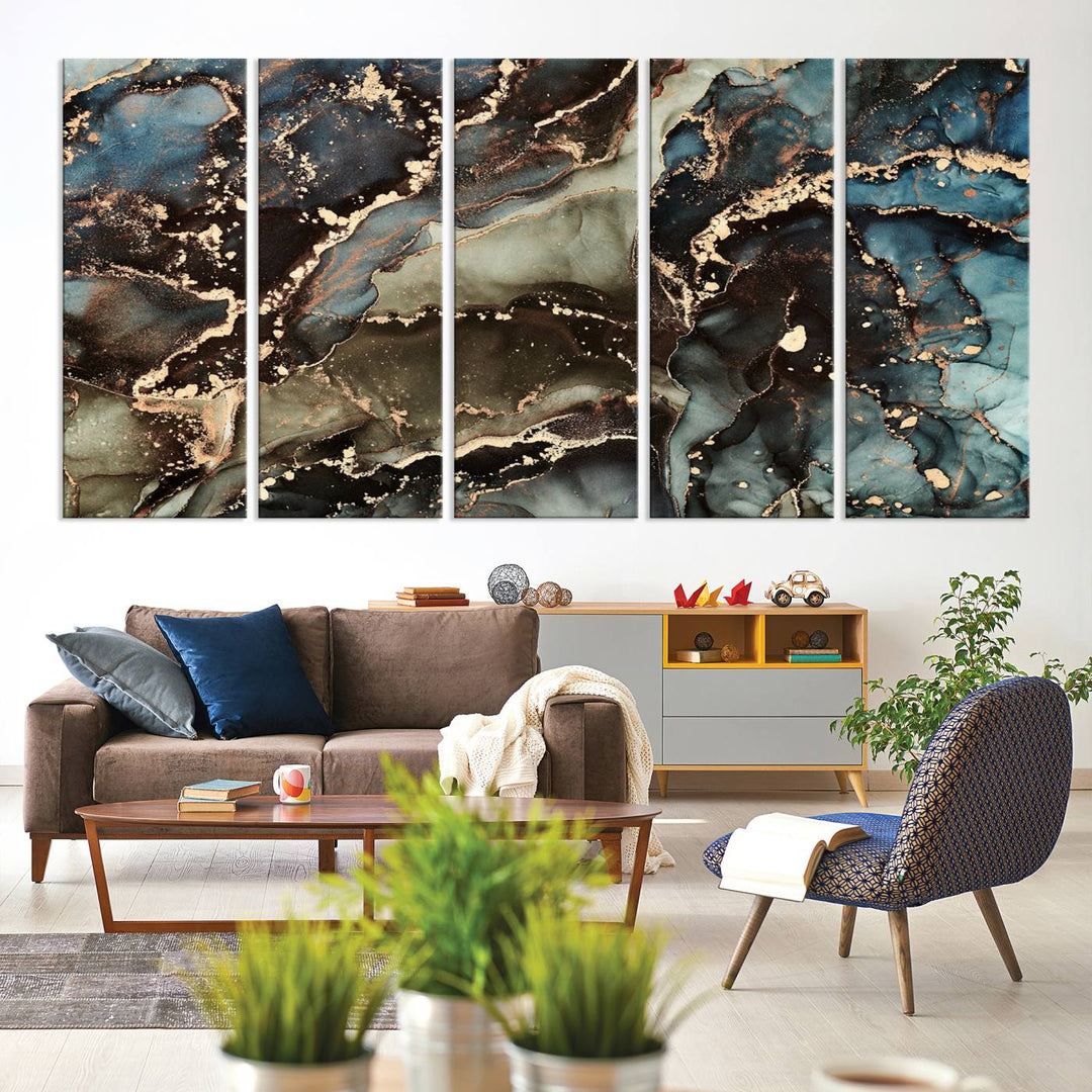 Black and Blue Marble Fluid Effect Wall Art Abstract Canvas Wall Art Print