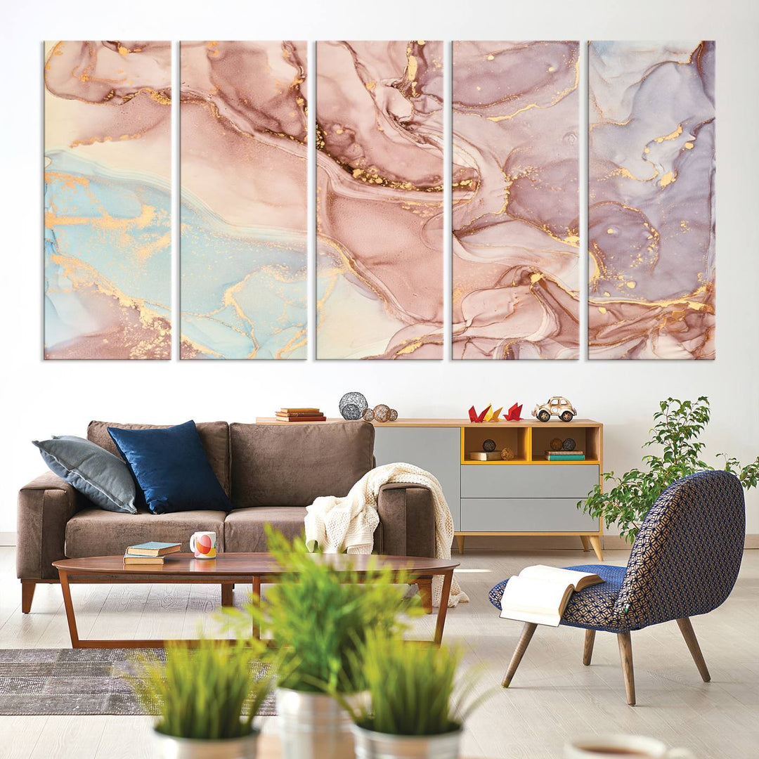 Rose Gold Marble Fluid Effect Wall Art Abstract Canvas Wall Art Print