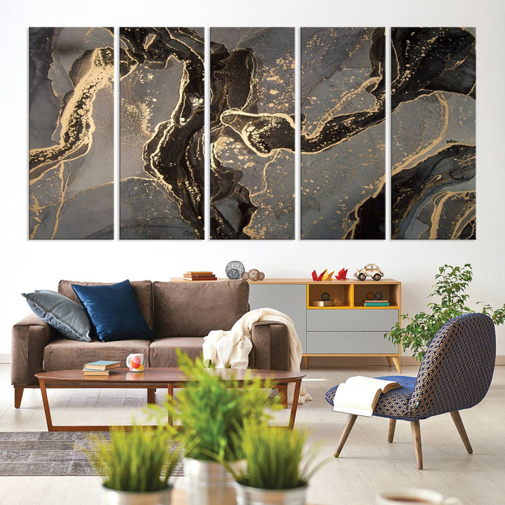 Gray Marble Fluid Effect Wall Art Abstract Canvas Wall Art Print