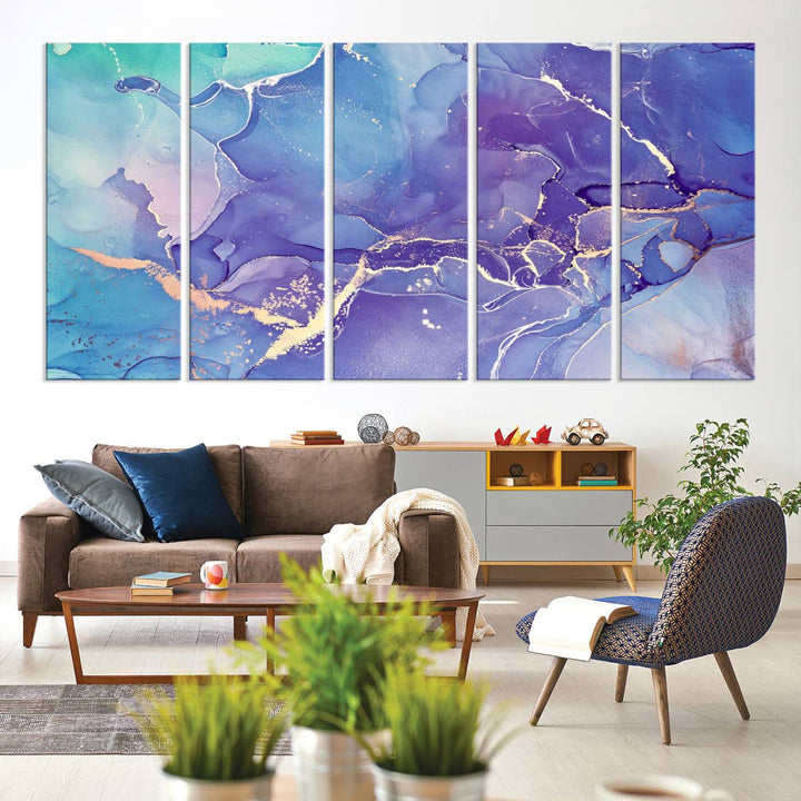 Blue and Purple Marble Fluid Effect Wall Art Abstract Canvas Wall Art Print