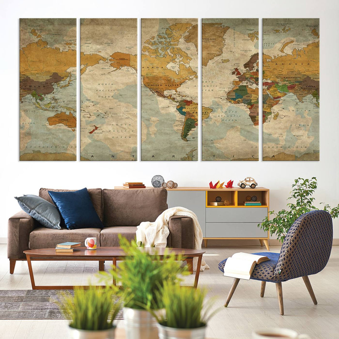 Sephia World Map Wall Art Multi Panel