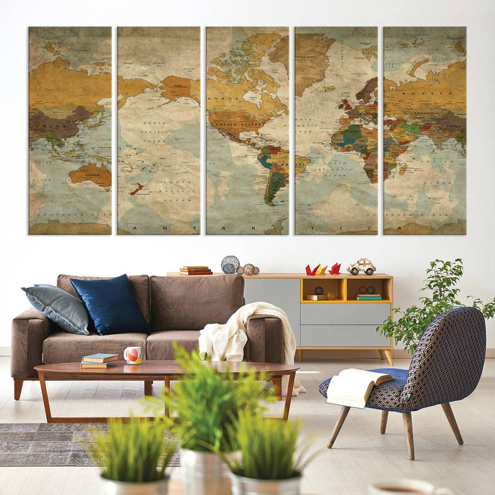 Sephia World Map Wall Art Multi Panel